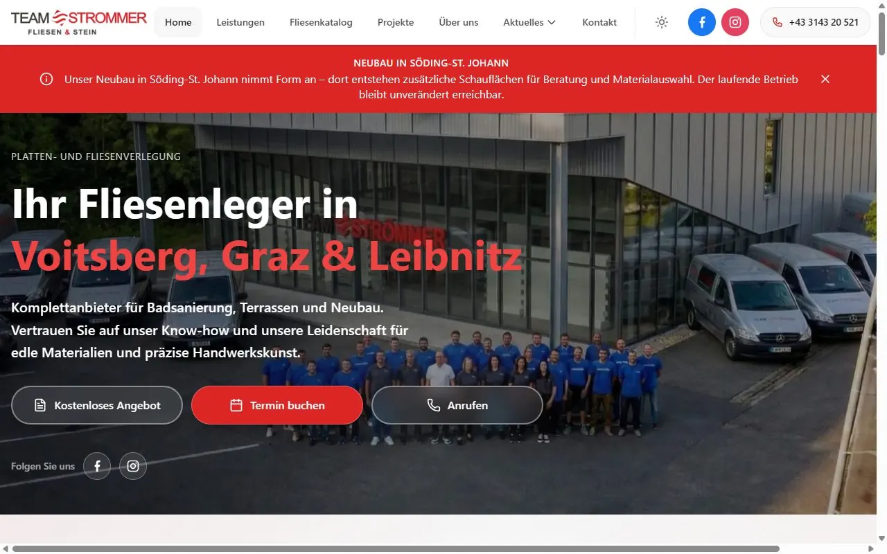 Startseite von Strommer Fliesen, Steiermark